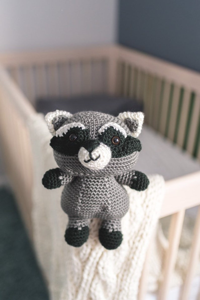 Stuffed raccoon, Crochet animal, woodland creature image 1