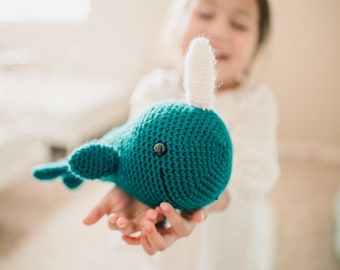 Crochet Narwhal, Crochet Animal, Stuffed Animal, Stuffed Narwhal, Crochet Baby Decor, Nursery Decor