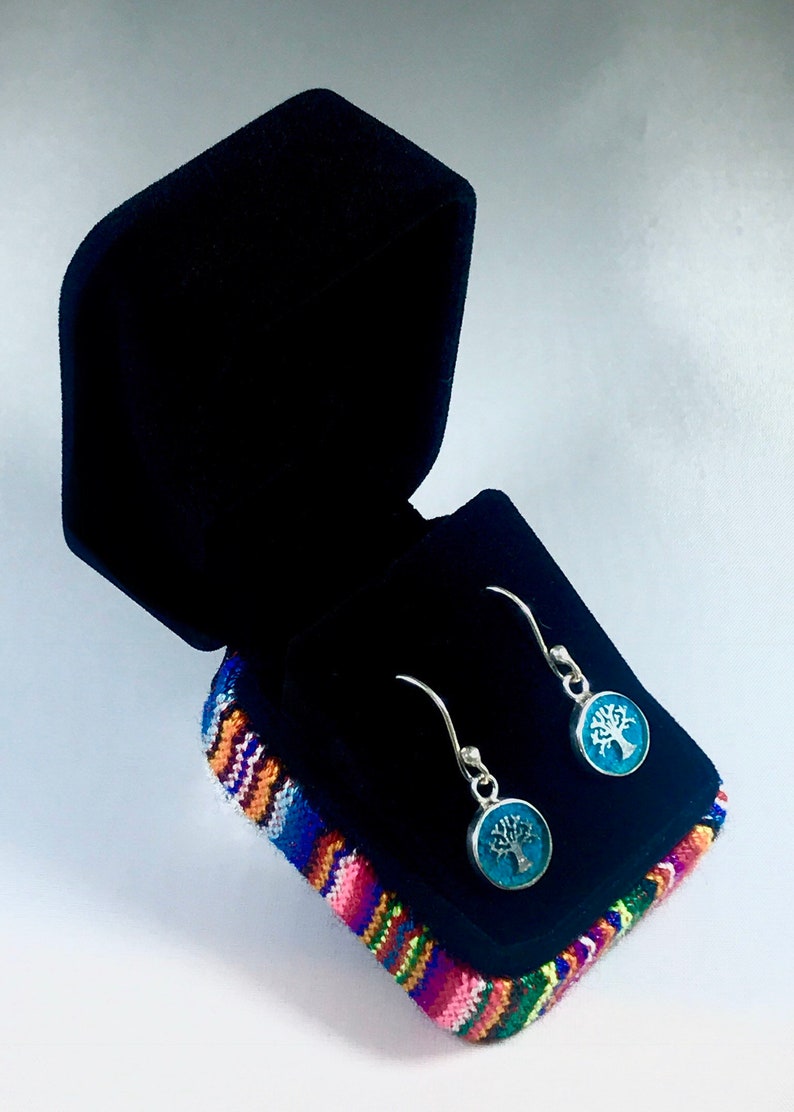 Handmade Peruvian jewelry 950 Silver Dangle Tree of life earrings *Chrysocolla stone* Explore our Peru-Cusco unique Mother/'s Day gifts!