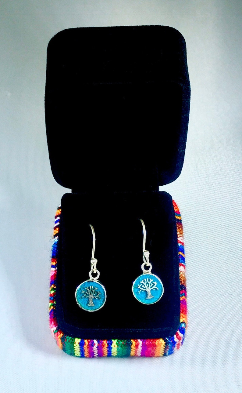 Handmade Peruvian jewelry 950 Silver Dangle Tree of life earrings *Chrysocolla stone* Explore our Peru-Cusco unique Mother/'s Day gifts!