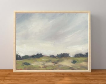 Print of Oil Painting Virginia Landscape Atmospheric Scene Clouds Green Fields Grey Blue Stormy Rain Sky Unframed Wall Art Print 8x10 in