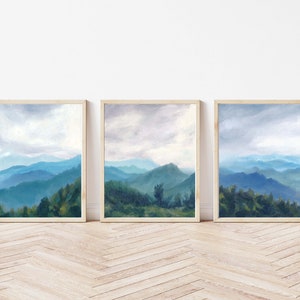 Set of 3 Prints of Oil Paintings Virginia Landscape Sky Cloud Trees Blue Ridge Mountains Nature Unframed/Unstretched Wall Art Canvas Print