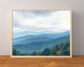 Print of an Oil Painting  Virginia Landscape Green Field Blue Sky Cloud Trees Blue Mountains Nature Unframed Wall Art Decor 8x10 11x14 inch