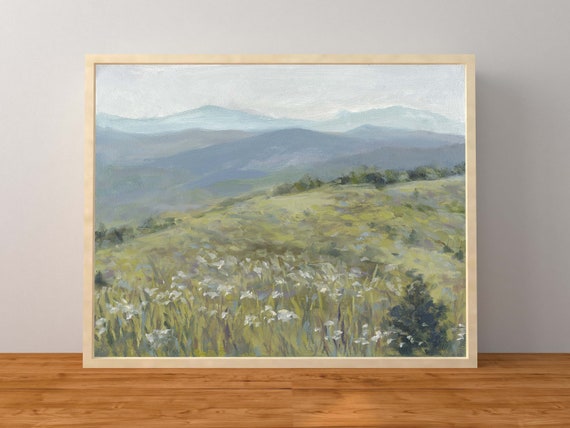 Print of an Oil Painting Tennessee Landscape Open Blue Skies Green Fields Trees Smoky Mountains Unframed Wall Art 8x10 11x14  inches