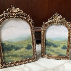 Framed Print of Landscape Oil Painting Vintage Frame Meadow Blue Ridge Mountains Art 4x6 inches