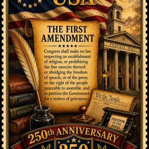 First Amendment Wall Art 250th Anniversary USA Patriotic Poster Freedom Constitution Vintage Decor Print