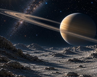 土星の壁掛けアート、環のある惑星ポスター、宇宙の風景、天の川、天文学、印刷可能なデジタルダウンロード