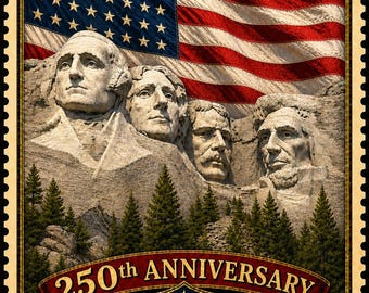 Plakat z okazji 250. rocznicy Mount Rushmore w USA, patriotyczny, z nadrukiem w stylu vintage, z okazji amerykańskiej niepodległości