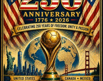 USA 250th Anniversary World Soccer Championship 2026 Poster Patriotic Wall Art Printable Decor Gift