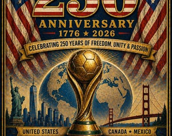 アメリカ建国250周年記念ワールドサッカー選手権2026ポスター愛国的な壁掛けアート印刷可能な装飾ギフト