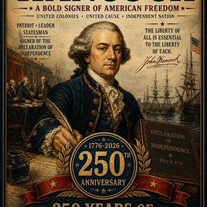 Poster da parete patriottico per il 250° anniversario di John Hancock, decorazione vintage per l'indipendenza americana, idea regalo.