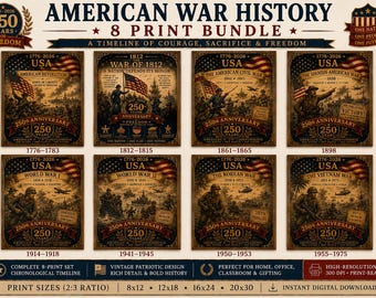アメリカ戦争史関連グッズセット　退役軍人へのギフト　軍事関連壁掛けアート　愛国的なポスター　250周年記念プリント