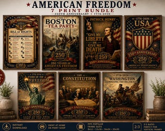 アメリカの自由 7枚セット 愛国的な壁掛けアート アメリカ建国250周年記念 歴史ポスター 印刷可能