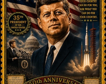 John F. Kennedy 35. prezydent USA Patriotyczna sztuka ścienna Historia Ameryki 250. rocznica druku
