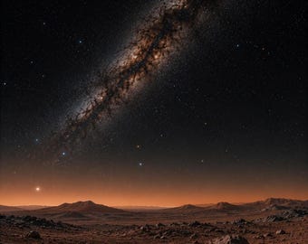 火星上空の天の川風景プリント｜未来的なSF天文学アートワーク（デジタルダウンロード）
