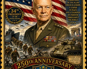 Dwight D Eisenhower Poster 34th President Wall Art 250th Anniversary Patriotic USA History Print