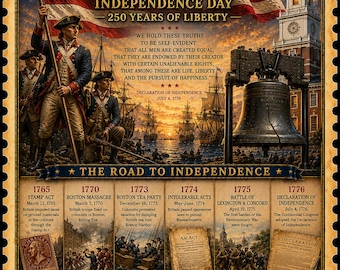 July 4th, Independence Day, Patriotic Poster, USA Wall Art, American History, 250th Anniversary Liberty
