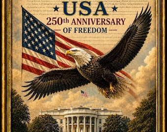 We The People 250th Anniversary Patriotic Wall Art USA Constitution Eagle Printable Poster Decor Gift