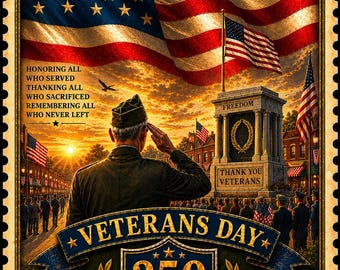 Veterans Day Poster, USA Patriotic Wall Art, American Independence, Military Tribute 250th Anniversary Print