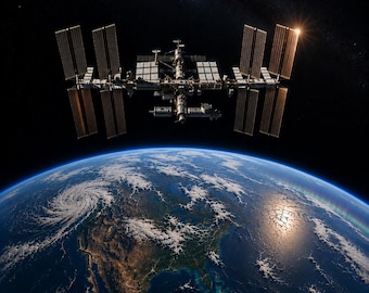 国際宇宙ステーションポスター ウォールアート 地球軌道装飾 NASAにインスパイアされた天文学 デジタルダウンロード