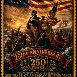 American Revolution Crossing 250th Anniversary Vintage Wall Art Printable Patriotic USA Independence Poster Download