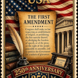 First Amendment Wall Art 250th Anniversary USA Patriotic Poster Freedom Constitution Vintage Decor Print