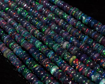 5.5 mm Ethiopian Opal Beads Necklace,18 Inch Ethiopian Opal Necklace AAA Black Opal Smooth Rondelle Necklace Ethiopian Black Opal Necklace