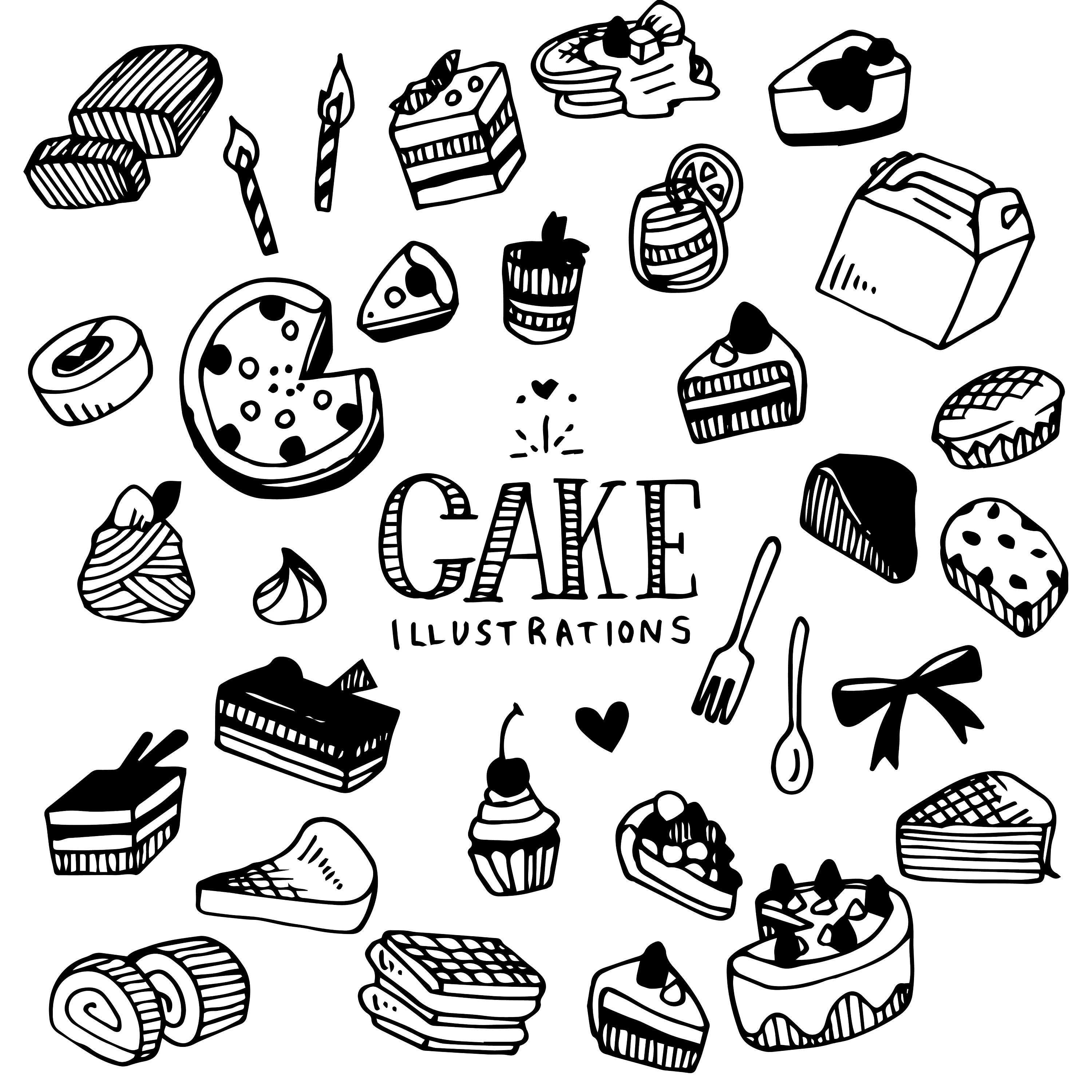 Cake Illustration Pack elements, Handdrawing/doodle Clip Art/hand Drawn