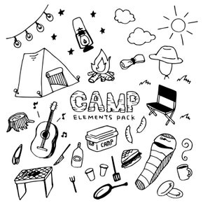 Camp Illustration Pack (Elemente)/Urlaub, Urlaub, Outdoor/Doodle Clip Art/Handgezeichnet/Vektor AI+EPS+JPG Dateien/Sofortiger Download