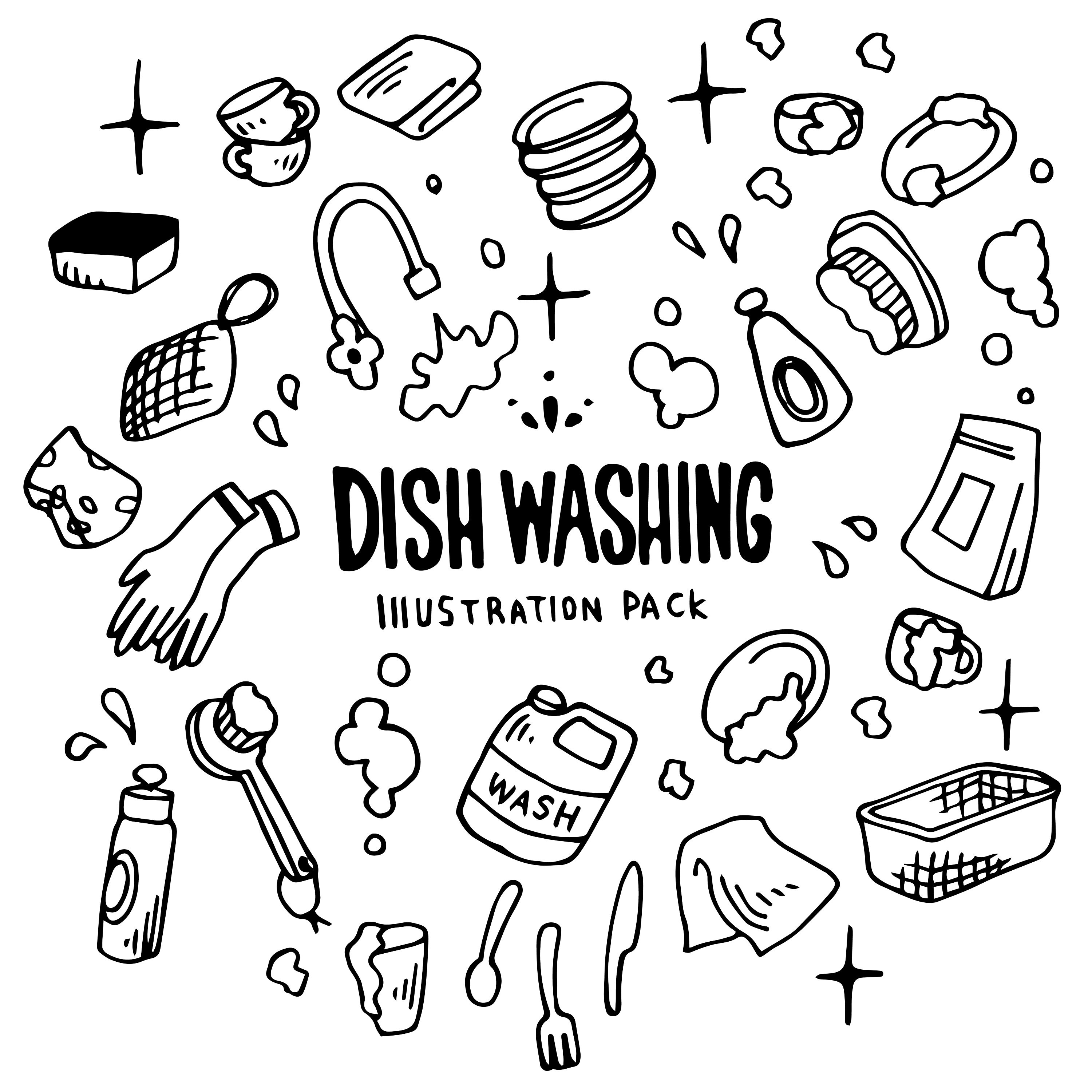 Dish Washing Illustration Pack elementshanddrawing/doodle Etsy