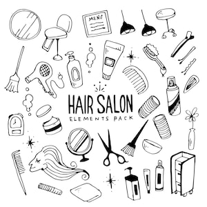 Friseursalon Illustration Pack (Elemente)/Halloween/Doodle Clip Art/Handgezeichnet/Vektor AI+EPS+JPG Dateien/Sofortiger Download