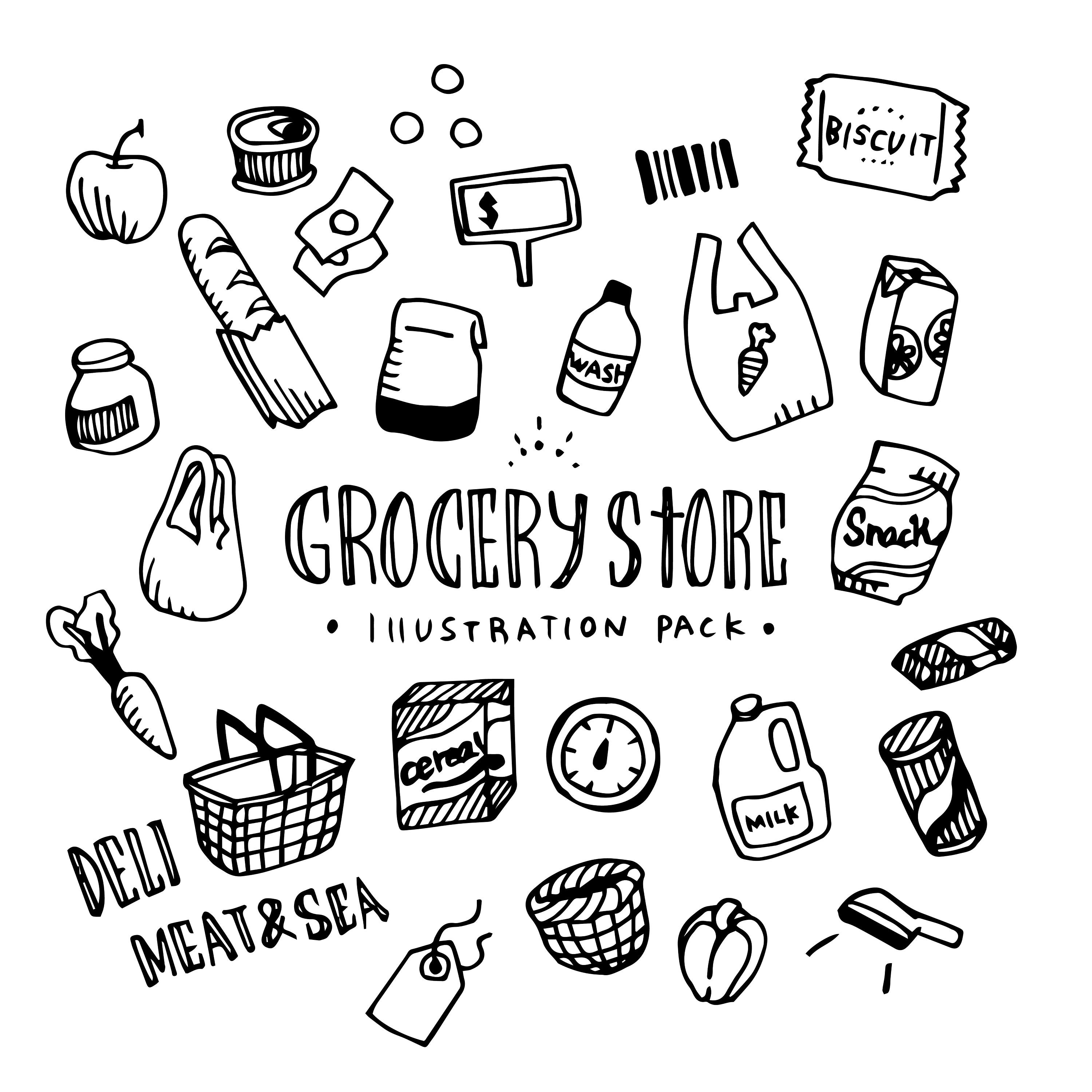 Grosery Store Illustration Pack Elements Handdrawing Doodle Etsy