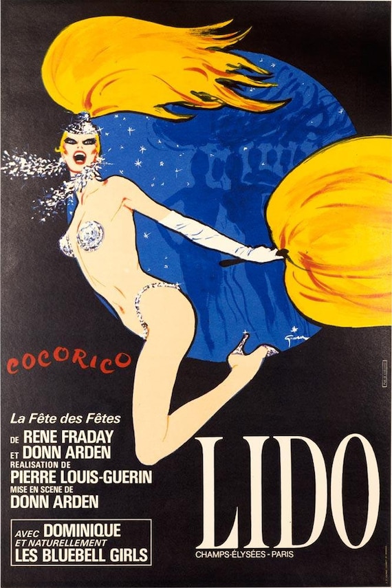 LIDO COCORICO ORIGINAL POSTER BY RENE GRUAU ON LINEN FRENCH VINTAGE