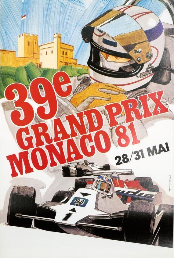 Monaco Grand Prix 1967 poster on linen VINTAGE FRENCH RACE POSTER