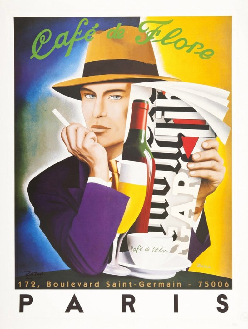 Razzia Cafe De Flore Paris Poster Original French Serigraphie Etsy