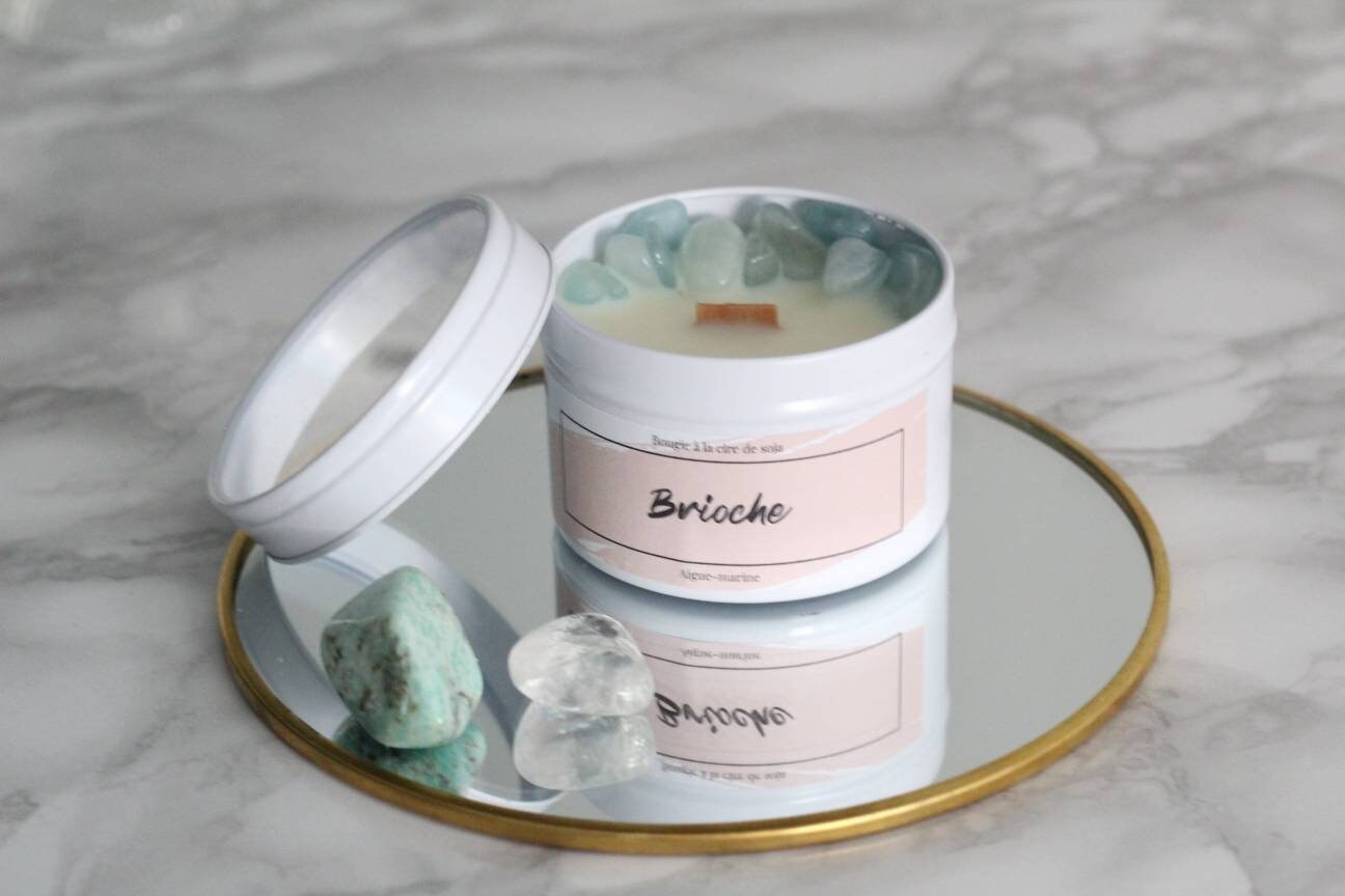 Bougie Brioche, Bougie Pierre Précieuse, Aigue Marine, Amitié, Cadeau, Cire de Soja, Naturelle A La