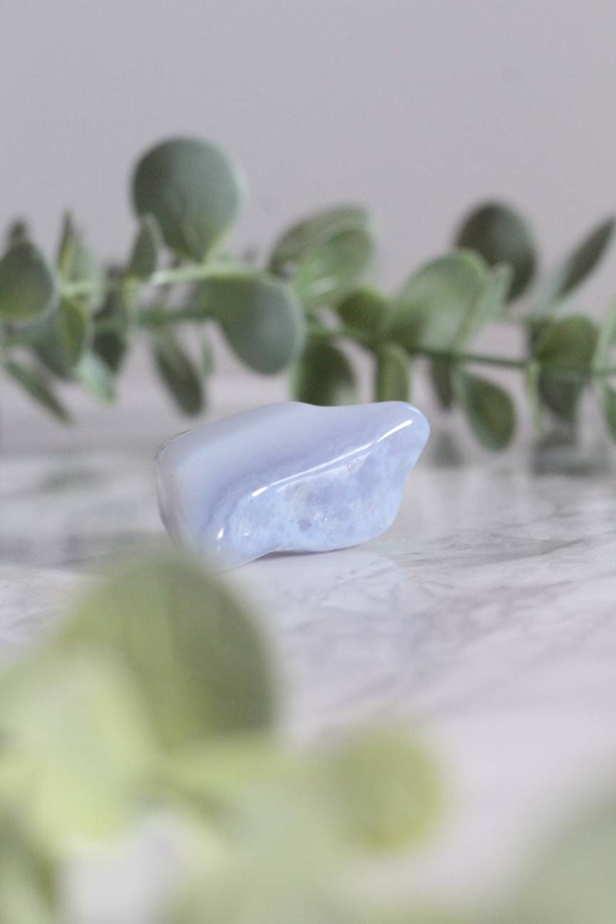 3-4 cm Calcedoine Bleue, Calcédoine Pierre Naturelle Roulée, Positive, Pierre Précieuse Bleue, de Co