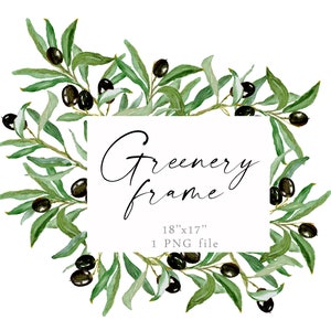 Aquarell Olive Rahmen PNG Geometrische rechteckige Border Greenery Arrangements Kranz Clipart