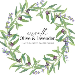 Aquarelle Olive lavande couronne Pâques Imprimable Décor Verdure cercle cadre branche feuillage vert mariage inviter carte numérique botanique PNG