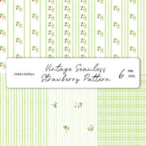 Aquarell Erdbeere Musterdesigns Vintage Obst Digitales Papier Set Retro Sommer Streifen Cottagecore Scrapbooking Hintergründe