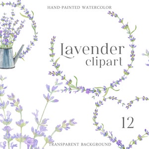 Watercolor lavender clip art vintage greeting card purple flowers wedding invitations Sublimation design Provence rustic style DIY elements
