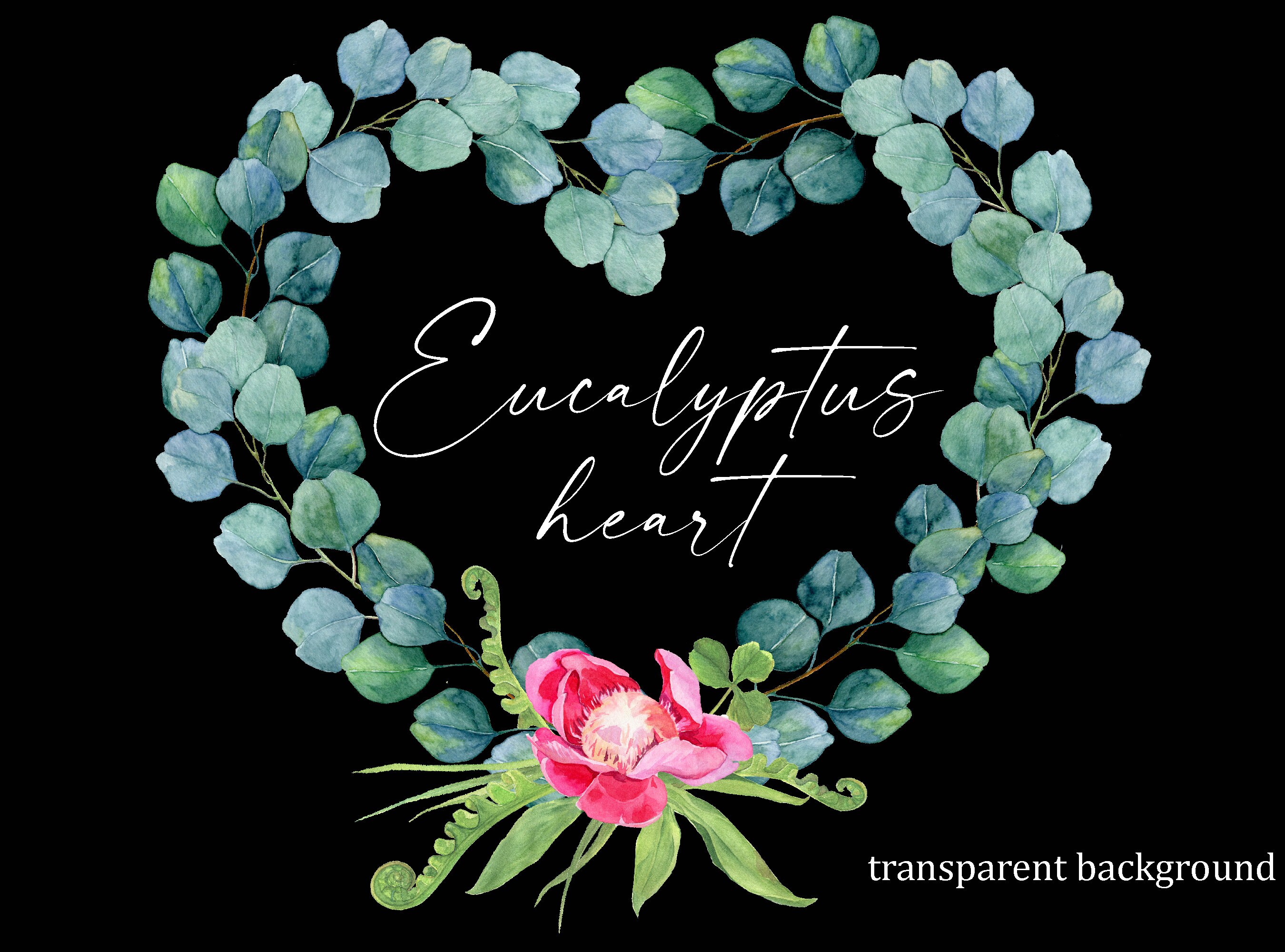 Watercolor Eucalyptus Heart Wreath Clipart (PNG Digital Download) - Etsy UK