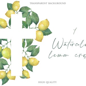 Aquarela limão cruz católico bebê batismo para impressão cítrico Clipart PNG convite primeira comunhão símbolo tradicional design de sublimação