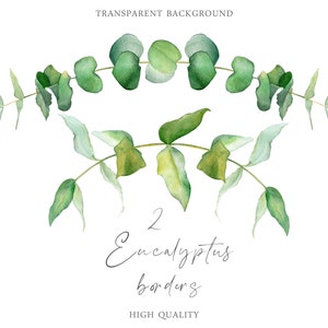 Eucalyptus Watercolor Border Greenery branch Arrangement frame place card template wedding invitation elegant logo Digital Download