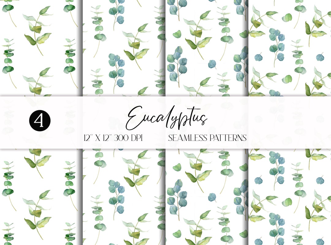 Watercolor Eucalyptus Digital Paper: Green Sage Leaves Seamless Pattern ...