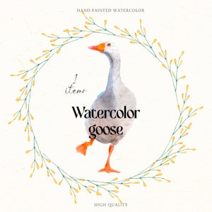 Aquarell niedliche weiße Gans in einem Rahmen. Deko fürs Kinderzimmer, Einladungskarten, Babyparty, Kinderdeko. Digitale Dateien PNG
