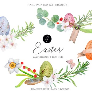 Aquarell Ostereier Rand Clipart Dekor Frühling Blüte Floral Rahmen PNG instant download Digitale Illustration Sublimation