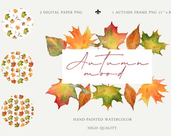 Watercolor autumn botanical frame seamless pattern fall clipart Harvest Border digital paper Thanksgiving arrangements Wedding Invite logo