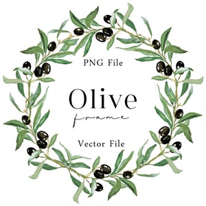 Couronne de rameau d’Olivier Pâques imprimable Pâques Decor verdure cercle cadre aquarelle feuillage vert feuille carte design numérique PNG EPS botanique