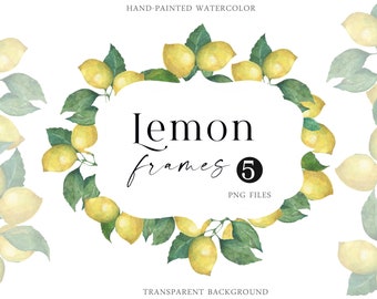 Aquarell Lemon Citrus Einladungsrahmen tropische Stimmung Sommer Bordüre mediterrane Hochzeitseinladung Brautparty Kitchen Decor PNG